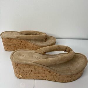 Veronica Beard Tan Wedge Platform Sandals worn once